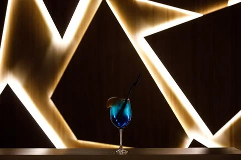 Blue cocktail with straw on background Foto stock