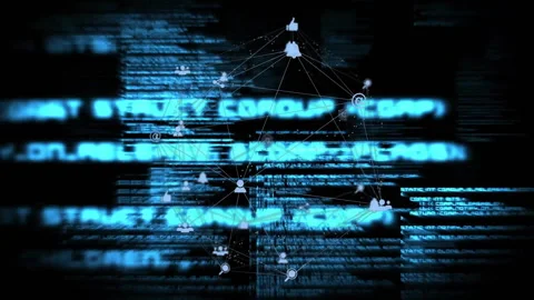 Blue code bands intensifying glow animating network rotation, reshaping links, Stock Footage 309894339