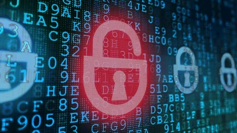 Blue Code Texts and Red Lock Backdrop Stock Footage 88033704