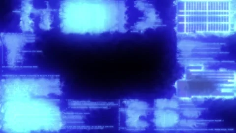 The blue code turns into a glowing fog on a dark background. Stock Footage 319527136