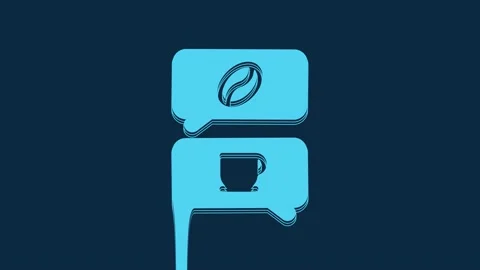Blue Coffee and conversation icon isolated on blue background. Coffee talk Stock Footage 235769898