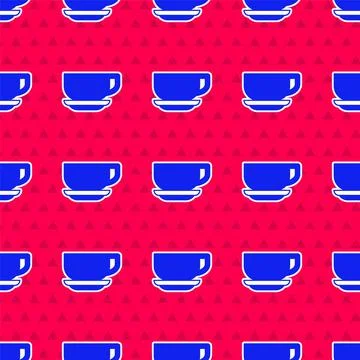 Blue Coffee cup icon isolated seamless pattern on red background. Tea cup. Hot Stock Illustration