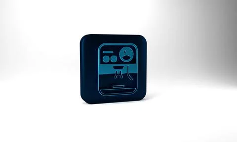 Blue Coffee machine icon isolated on grey background. Blue square button. 3d Stock Illustration