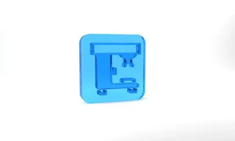 Blue Coffee machine icon isolated on grey background. Glass square button. 3d Stock Illustration