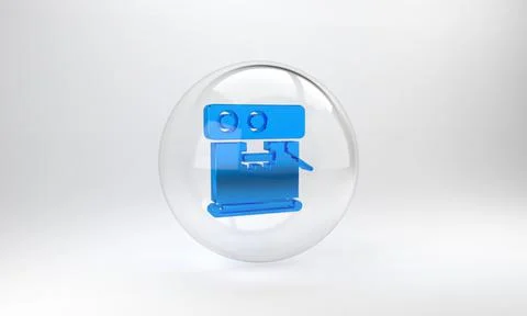 Blue Coffee machine icon isolated on grey background. Glass circle button. 3D Stock Illustration