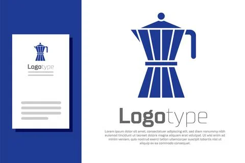 Blue Coffee maker moca pot icon isolated on white background. Logo design Stock Illustration