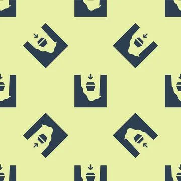 Blue Coffin in grave icon isolated seamless pattern on yellow background Illustrazione stock