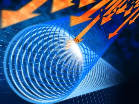 Blue Coil Background Means Light And Arrows Down Stock Illustration