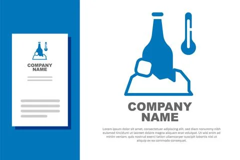 Blue Cold beer bottle icon isolated on white background. Logo design template Stock Illustration
