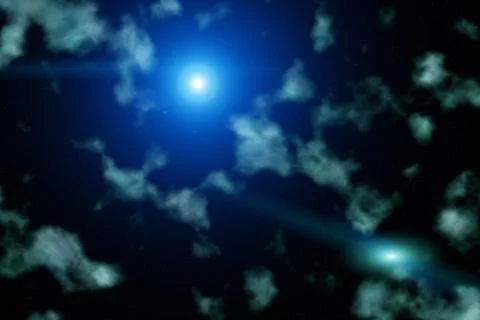 Blue cold space with clouds of interstellar dust. Drawing. Stock Illustration