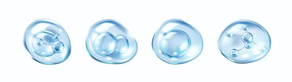 Blue collagen molecules inside bubbles realistic icons Stock Illustration
