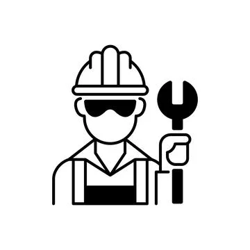Blue collar worker black linear icon Ilustración de archivo
