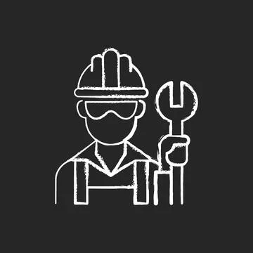 Blue collar worker chalk white icon on black background Stock Illustration