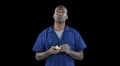 Blue collar worker humor - day dreaming while eating a banana HD Footage