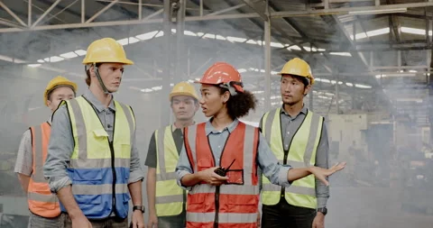 Blue-collar Worker. multi-ethnic team of technician and engineer are checking Vídeo Stock 201874194