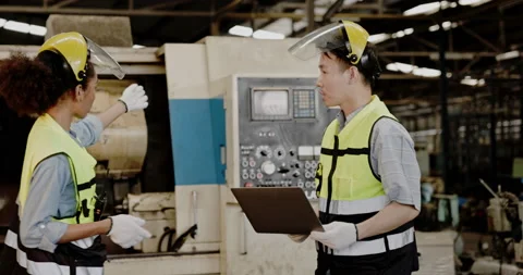 Blue-collar Worker. multi-ethnic team of technician and engineer are checking Stock Footage 201875934
