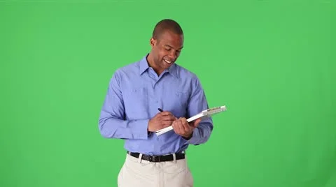 Blue collar workman with clipboard Stock Footage