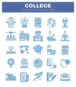 Blue college icons on white background. illustrating education and science. Stock Illustration