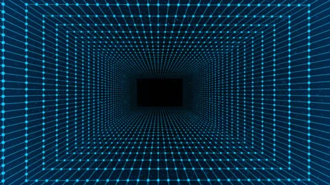 Blue color 3d rectangular mesh seamless looping tunnel background Stock Footage 228722887