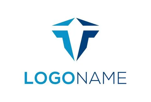 Blue Color Abstract Shape Negative Space Letter T Logo Design	 Illustrazione stock