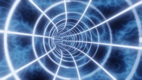 Blue color animation loop with glowing lights. Interdimensional tunnel back.. Stock Footage 261389775