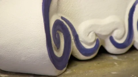 With Blue Color Brush Draw on Ceramic Vase Stock Footage 92498558