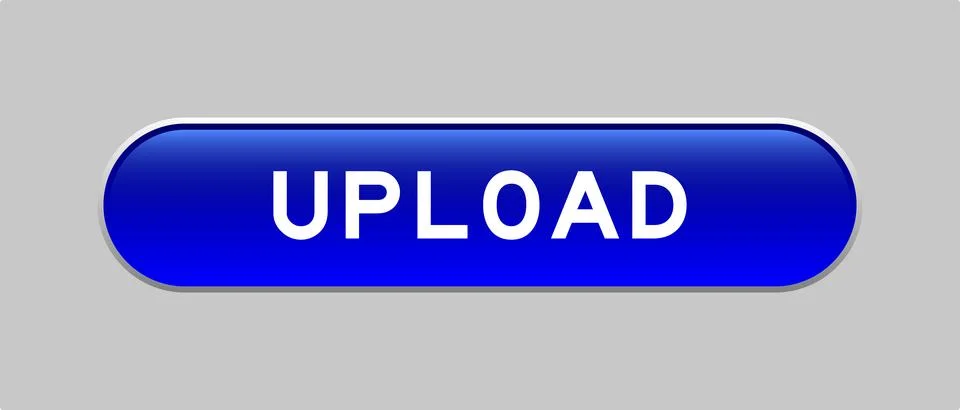 Blue color capsule shape button with word upload on gray background Illustrazione stock