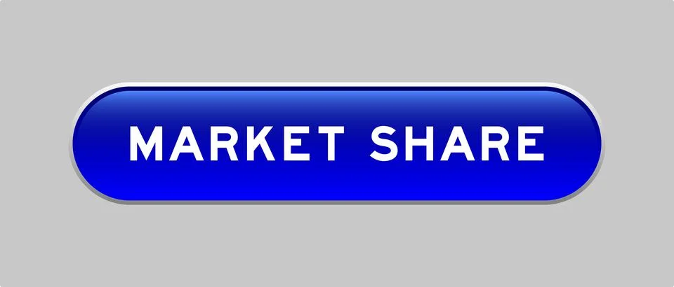Blue color capsule shape button with word market share on gray background Illustrazione stock