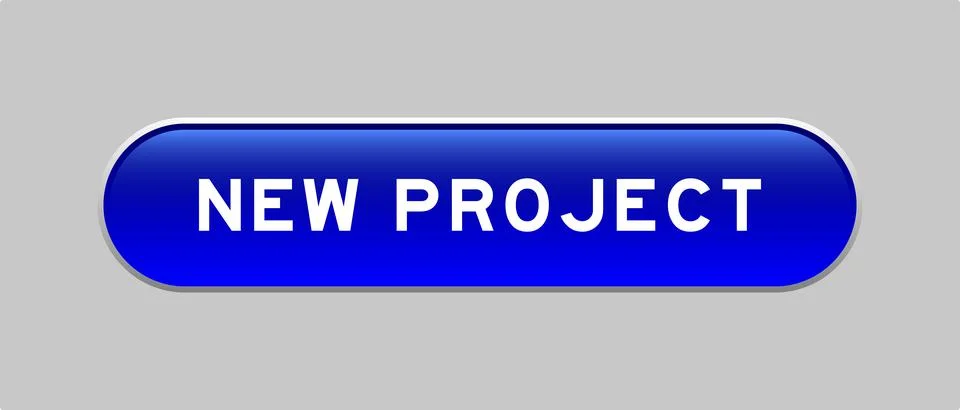 Blue color capsule shape button with word new project on gray background 스톡 일러스트