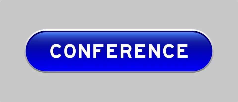 Blue color capsule shape button with word conference on gray background Illustrazione stock