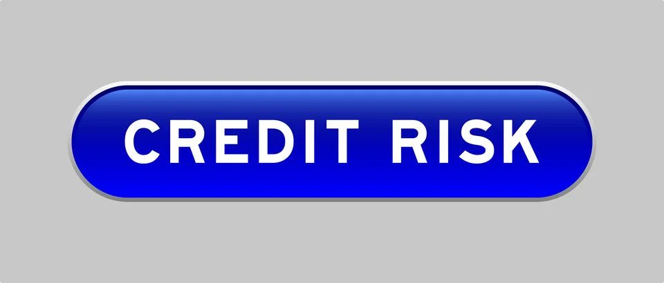 Blue color capsule shape button with word credit risk on gray background Illustrazione stock