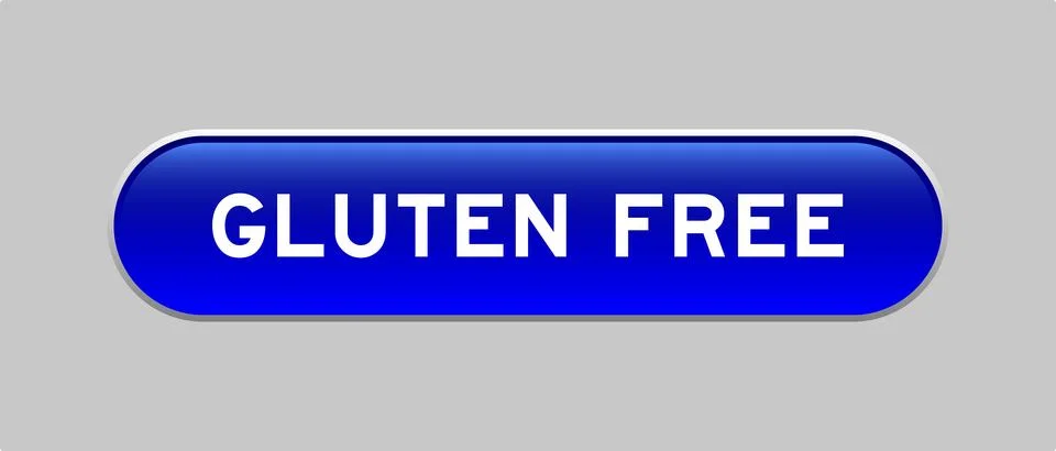 Blue color capsule shape button with word gluten free on gray background Illustrazione stock