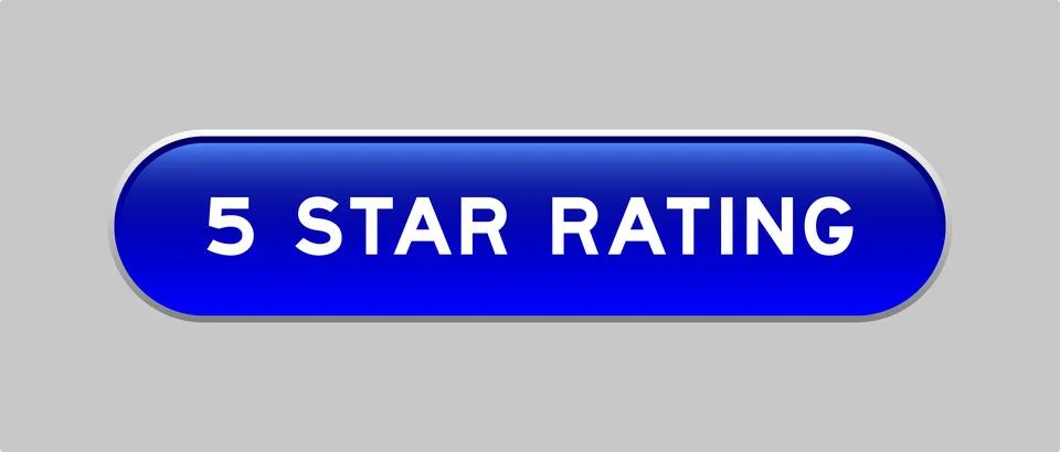 Blue color capsule shape button with word 5 star rating on gray background Stock Illustration