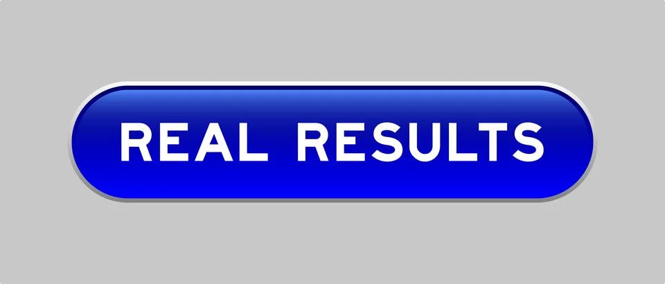 Blue color capsule shape button with word real results on gray background Illustrazione stock