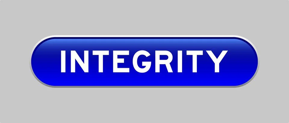 Blue color capsule shape button with word integrity on gray background Illustrazione stock