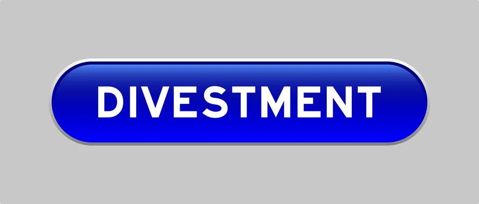 Blue color capsule shape button with word divestment on gray background Illustrazione stock