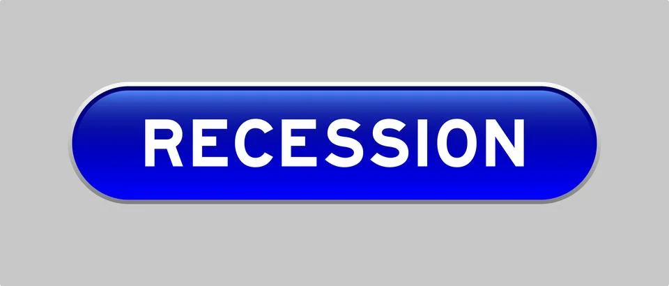 Blue color capsule shape button with word recession on gray background Illustrazione stock