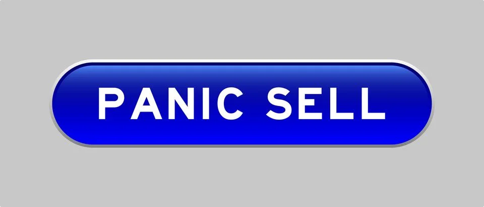 Blue color capsule shape button with word panic sell on gray background Illustrazione stock