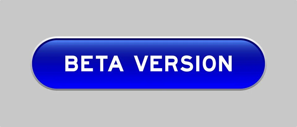 Blue color capsule shape button with word beta version on gray background Illustrazione stock