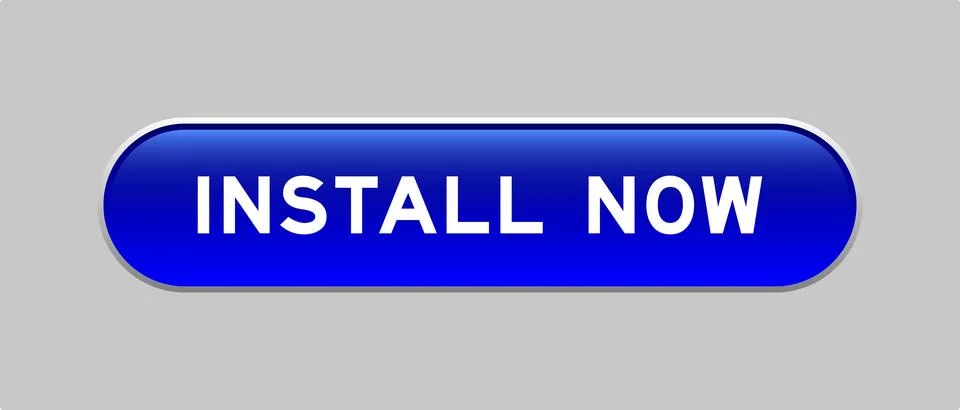 Blue color capsule shape button with word install now on gray background 스톡 일러스트