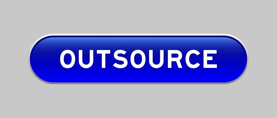 Blue color capsule shape button with word outsource on gray background Illustrazione stock
