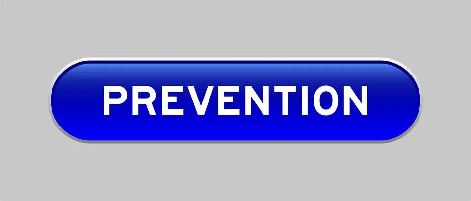 Blue color capsule shape button with word prevention on gray background Illustrazione stock