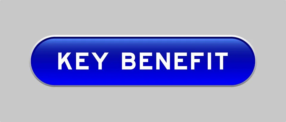 Blue color capsule shape button with word key benefit on gray background Illustrazione stock