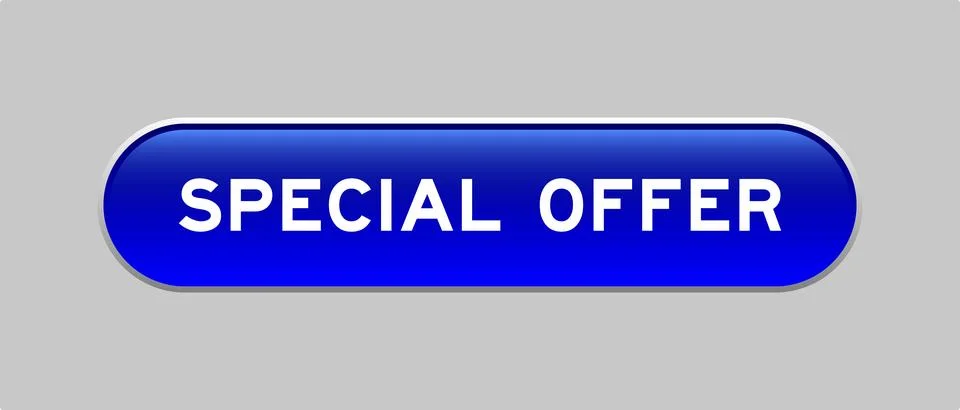 Blue color capsule shape button with word special offer on gray background Illustrazione stock