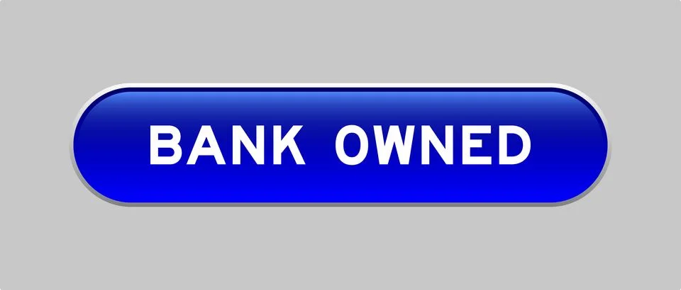 Blue color capsule shape button with word bank owned on gray background Illustrazione stock