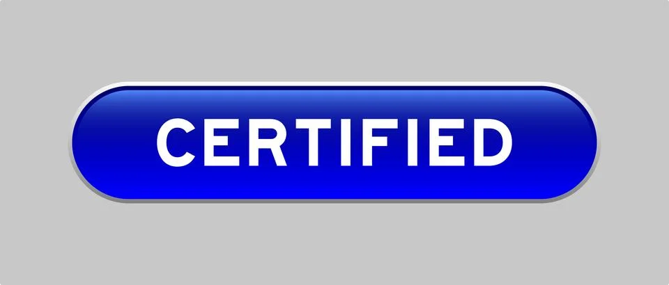 Blue color capsule shape button with word certified on gray background Illustrazione stock