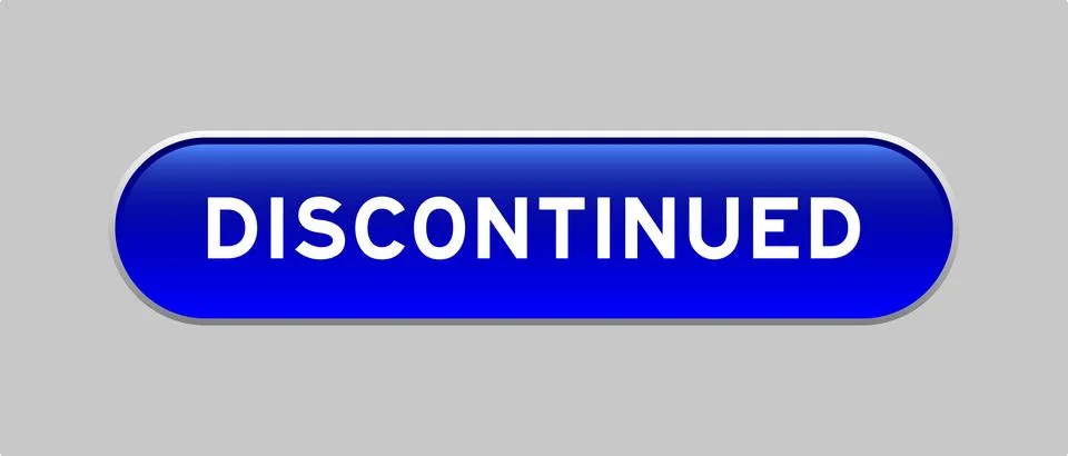 Blue color capsule shape button with word discontinued on gray background Illustrazione stock