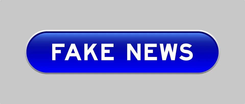 Blue color capsule shape button with word fake news on gray background Illustrazione stock