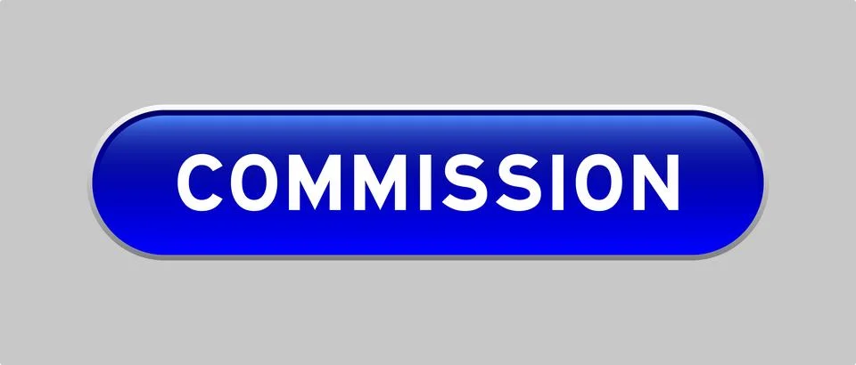 Blue color capsule shape button with word comission on gray background Stock Illustration