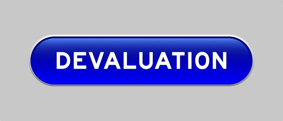 Blue color capsule shape button with word devaluation on gray background 스톡 일러스트
